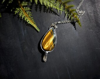 Tiger Eye and Quartz Pendant