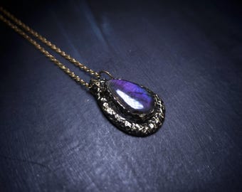 Purple and Blue Labradorite Pendant - Handmade Necklace