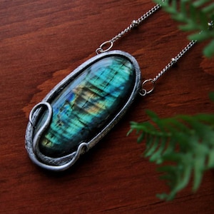 Labradorite Snake Pendant - Handmade - Rainbow Snake