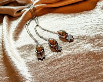 Unakite Maple Leaf Pendants