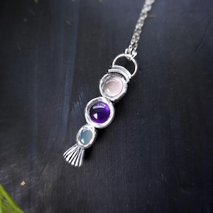 Rose Quartz, Amethyst, and Blue Chalcedony Pendant - Handmade Necklace