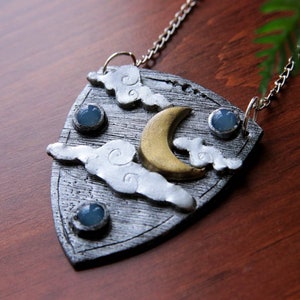 The Moon at Night - Blue Chalcedony Pendant - Handmade