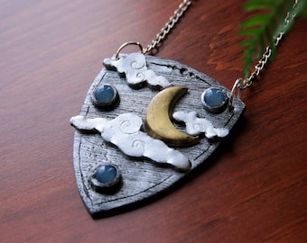 The Moon at Night - Blue Chalcedony Pendant - Handmade