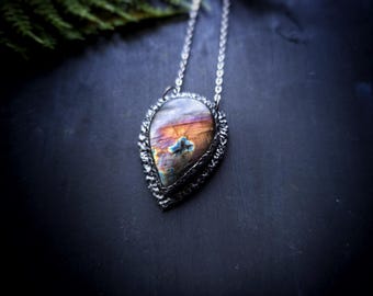 Orange and Purple Labradorite Pendant - Handmade Necklace