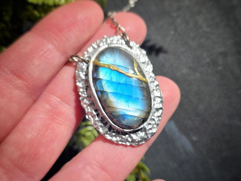 Labradorite Kintsugi Pendant - Handmade Necklace zdjęcie 8