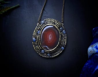 Botswana Agate and Moonstone Pendant - Handmade Spiral Necklace