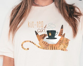 Cat lover shirt, kit-tea cat t-shirt, cat tee, gift for cat lover, gift for her, kitty shirt, tea lover gift, cat mom tshirt