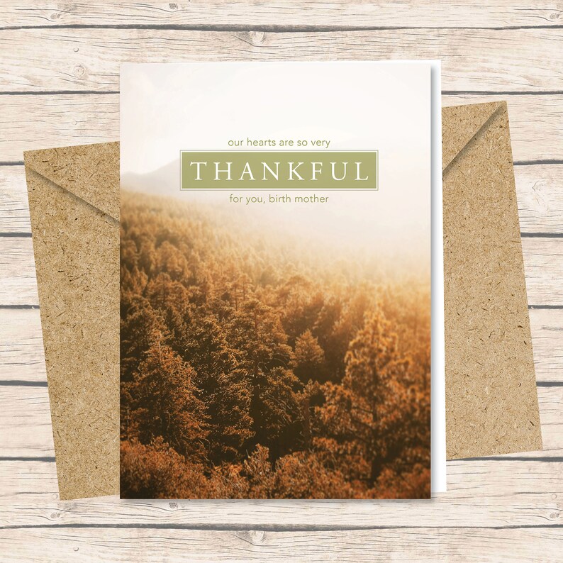Printed Card with Envelope Thankful birth mom card print Birth Mother Card