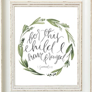 For This Child I Have Prayed Hand Lettering Scripture Print image 1