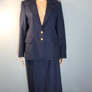 Vintage 1960s ILGWU Pantter Women's Two-Piece Suit Navy Blue Wool Blazer Jacket and High Waisted Pencil Skirt with Belt Made in the USA image 1