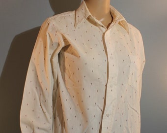 Vintage 1950's Sir Wales Novel-Tones Sanforized White Oxford Long Sleeve Button Up Shirt Men's Small 14 1/2