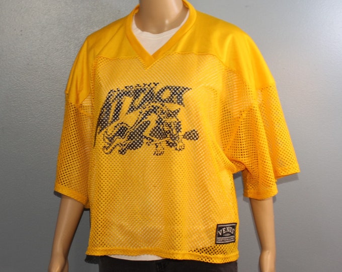 Vintage 1980s Albany Attack Lacrosse Yellow Mesh Sports Jersey Tshirt