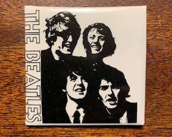 Vintage 1960s Rare Collectible The Beatles Black and White Square Pin Made in Canada