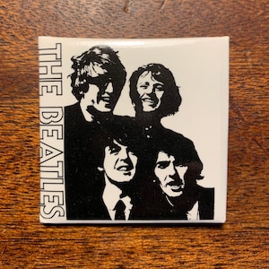 Vintage 1960s Rare Collectible The Beatles Black and White Square Pin Made in Canada