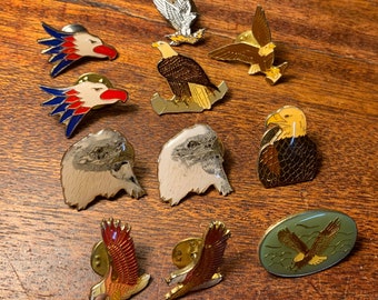Vintage 1980s Assorted American Bald Eagle Metal Enamel Pin Badge Collection Each Sold Separately