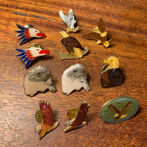 Vintage 1980s Assorted American Bald Eagle Metal Enamel Pin Badge Collection Each Sold Separately