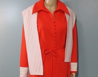 Vintage 1950s-1960s My Latest Leslie Fay Red and White Sailor Dress with Scarf and Waist Tie