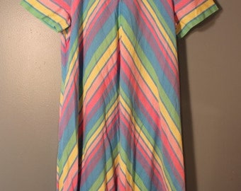 Vintage 1960's-1970's Striped Rainbow Full-Length Summer Dress Buzz About by, Rosemary Long