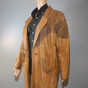 Vintage 1970s-1980s Winlit Brown Paisley Genuine Leather Trench Coat Adult Small image 1