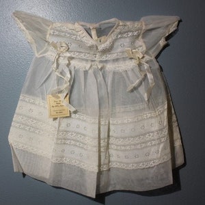 Vintage 1950s ILGWU Baby Girl Lace Baptism Christening Dress with Slip Made in the USA New with Tags