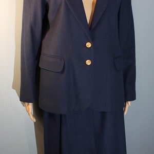 Vintage 1960s ILGWU Pantter Women's Two-Piece Suit Navy Blue Wool Blazer Jacket and High Waisted Pencil Skirt with Belt Made in the USA image 6