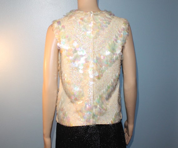 Vintage 1960's White Wool Sequin Beaded Sleeveles… - image 4