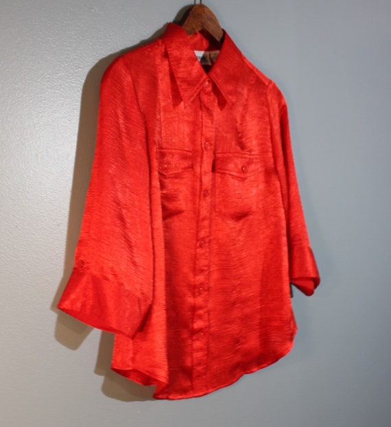 Vintage 1980's Joanna Petite Red Silk Button-Up B… - image 2