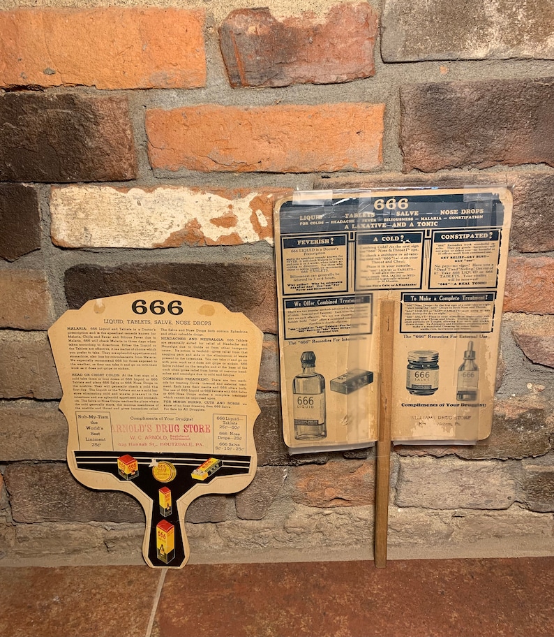 Antique 1920s Set of Two 666 Liquid Cold Medicine Advertisement Paper ...