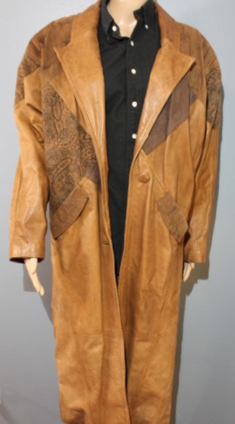 Vintage 1970s-1980s Winlit Brown Paisley Genuine Leather Trench Coat Adult Small image 2