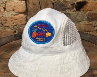 Sombrero de playa blanco vintage Aloha Hawaii 50.º estado de Hawaiian Headwear, talla única para adultos