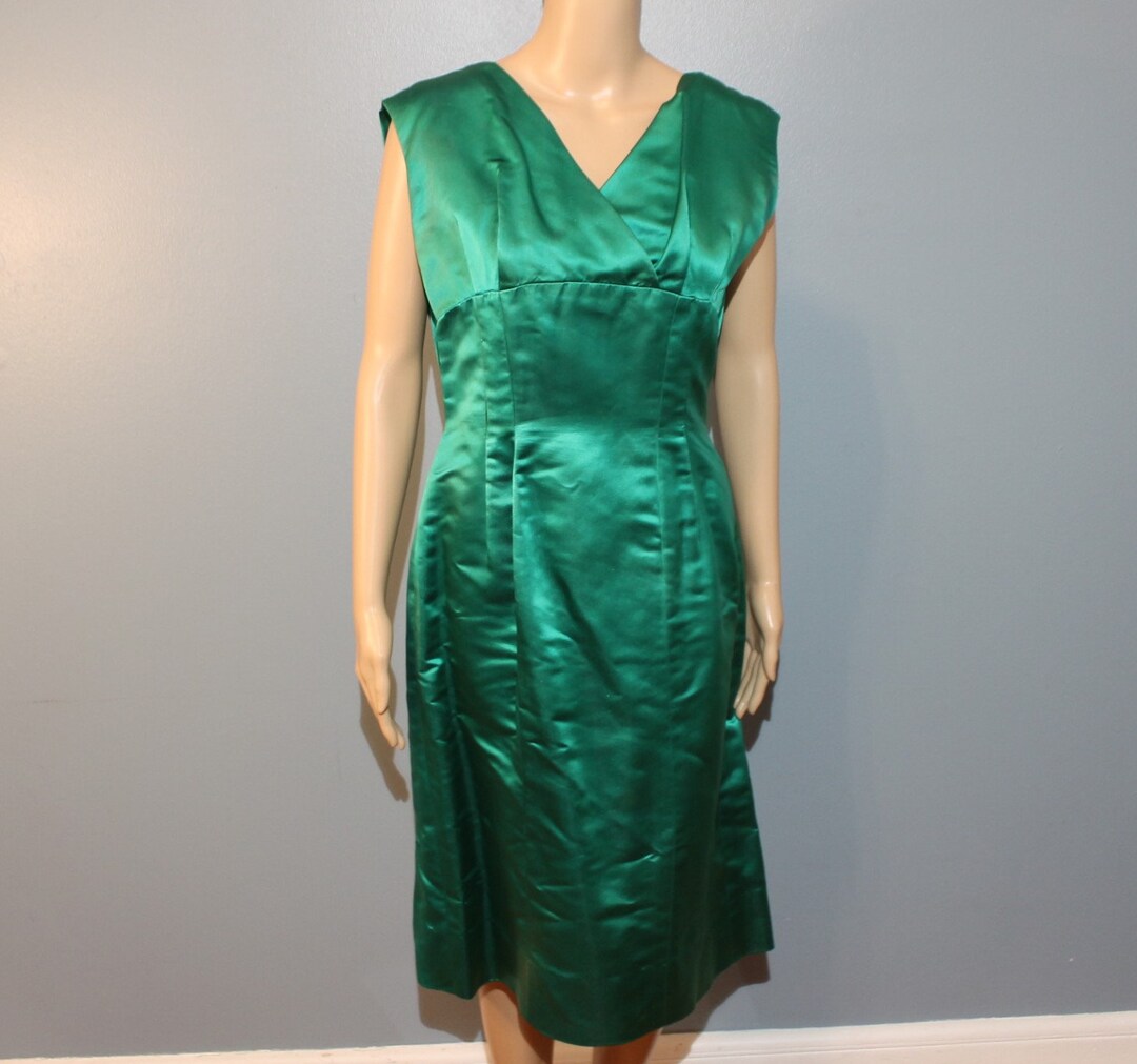 Vintage 1940s-1950s Hand Tailored Green Satin Cocktail Dress by W.E ...