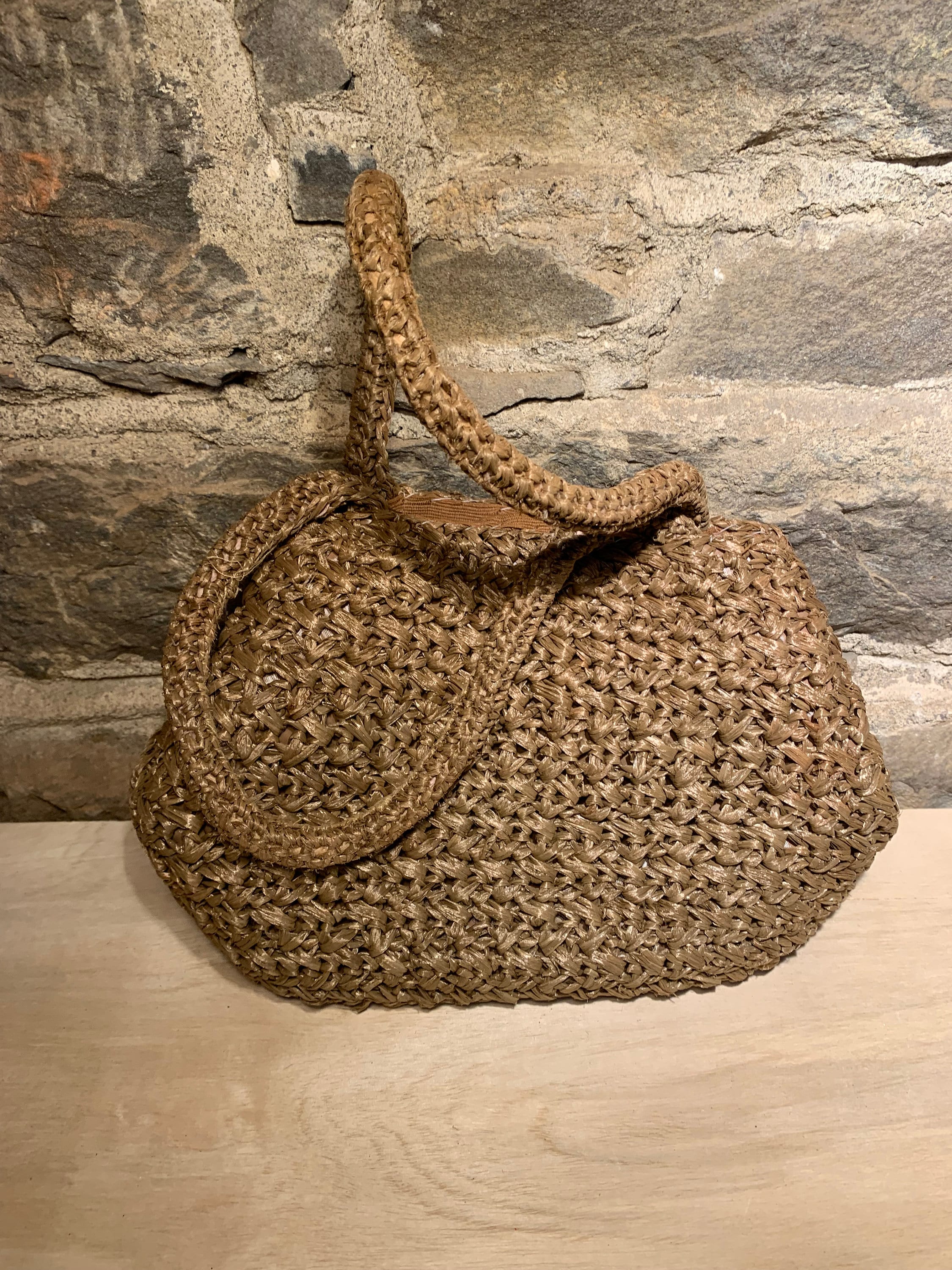 Vintage 1960s Expressly for Simon Brown Raffia Top Handle Purse