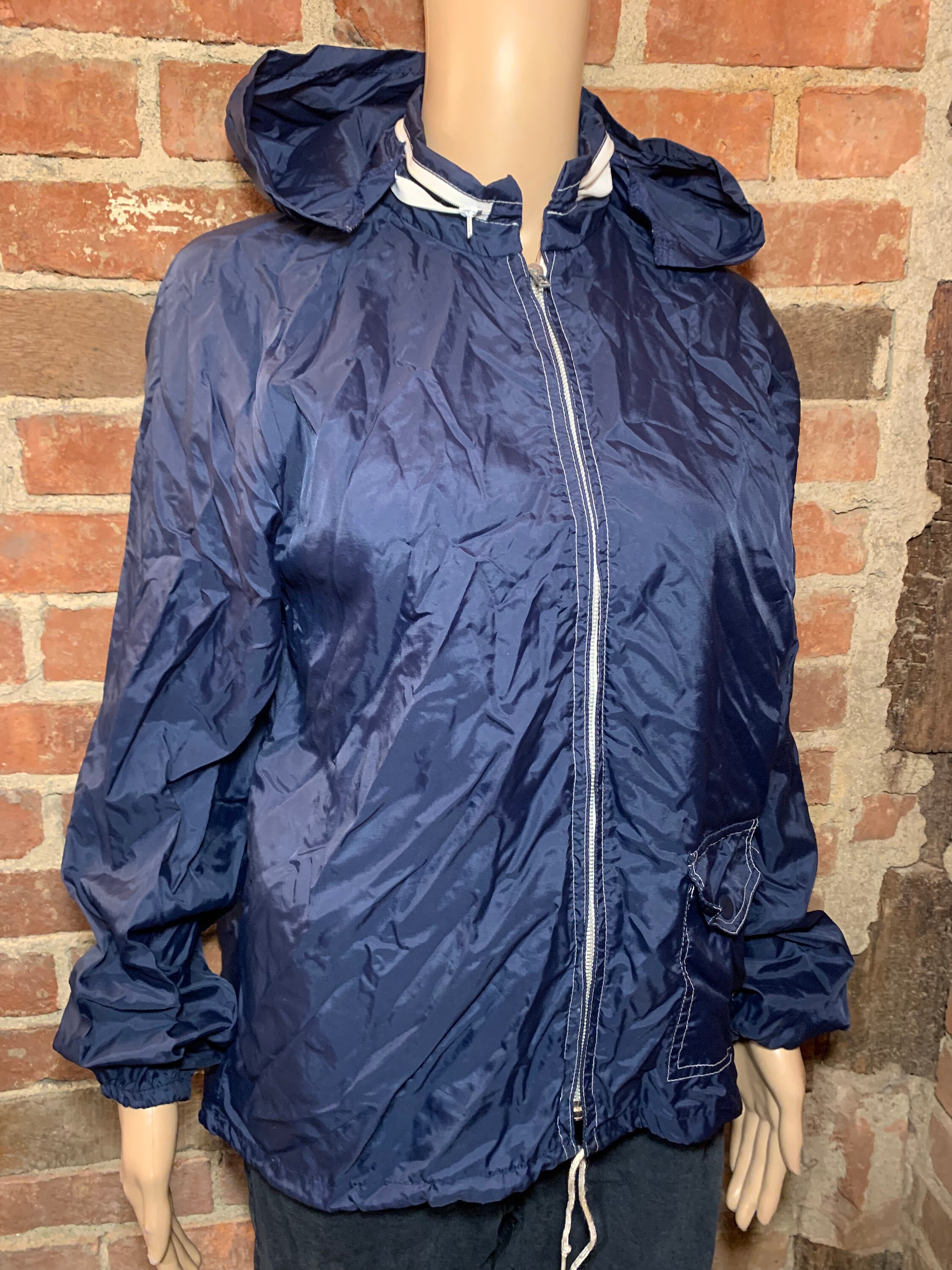 Vintage 1960s-1970s Sears Navy Blue Zip up Windbreaker Track 