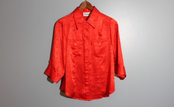 Vintage 1980's Joanna Petite Red Silk Button-Up B… - image 7