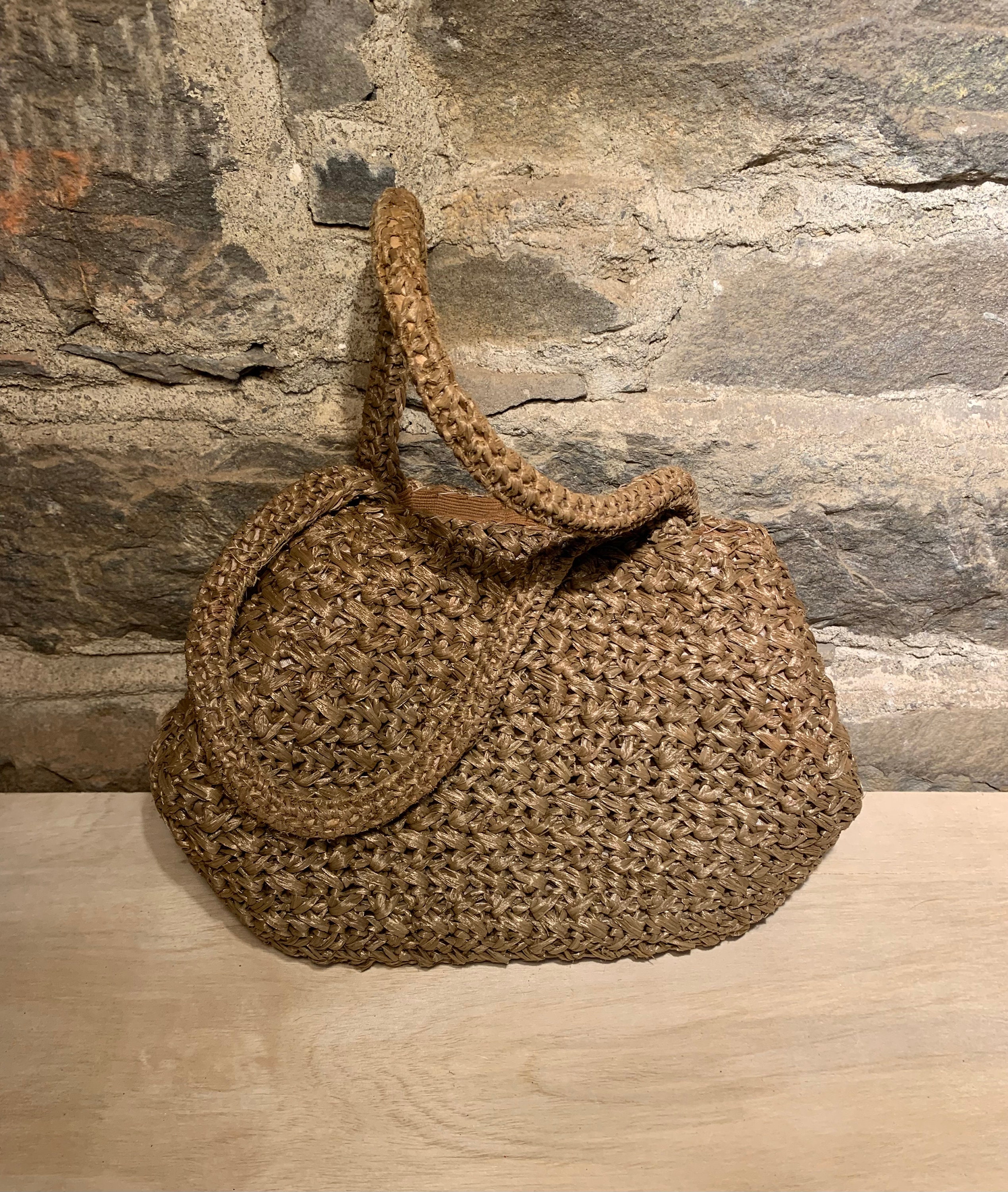 Vintage 1960s Expressly for Simon Brown Raffia Top Handle Purse