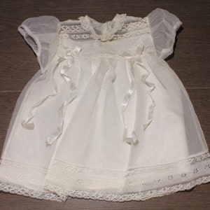 Vintage 1950s Baby Girl Sheer White Lace Baptism Christening Dress With ...