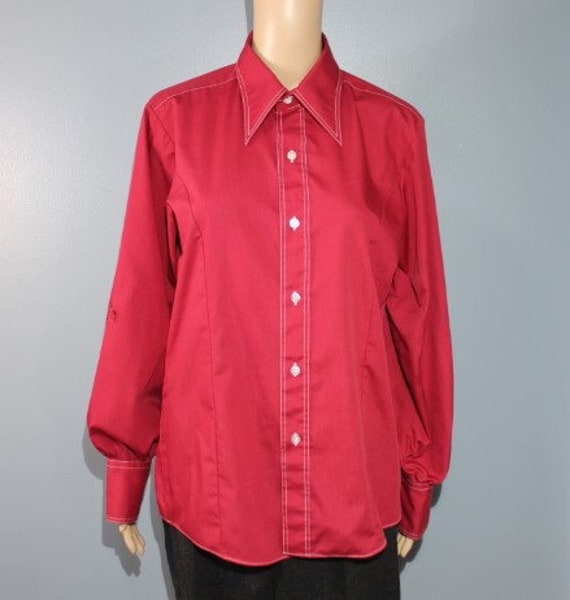 Vintage 1960s-1970s Montgomery Red Long Sleeve Bu… - image 2