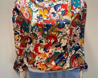 Vintage blus med viktorianskt mönster från 1980-talet, Castleberry, tillverkad i USA, damstorlek 16