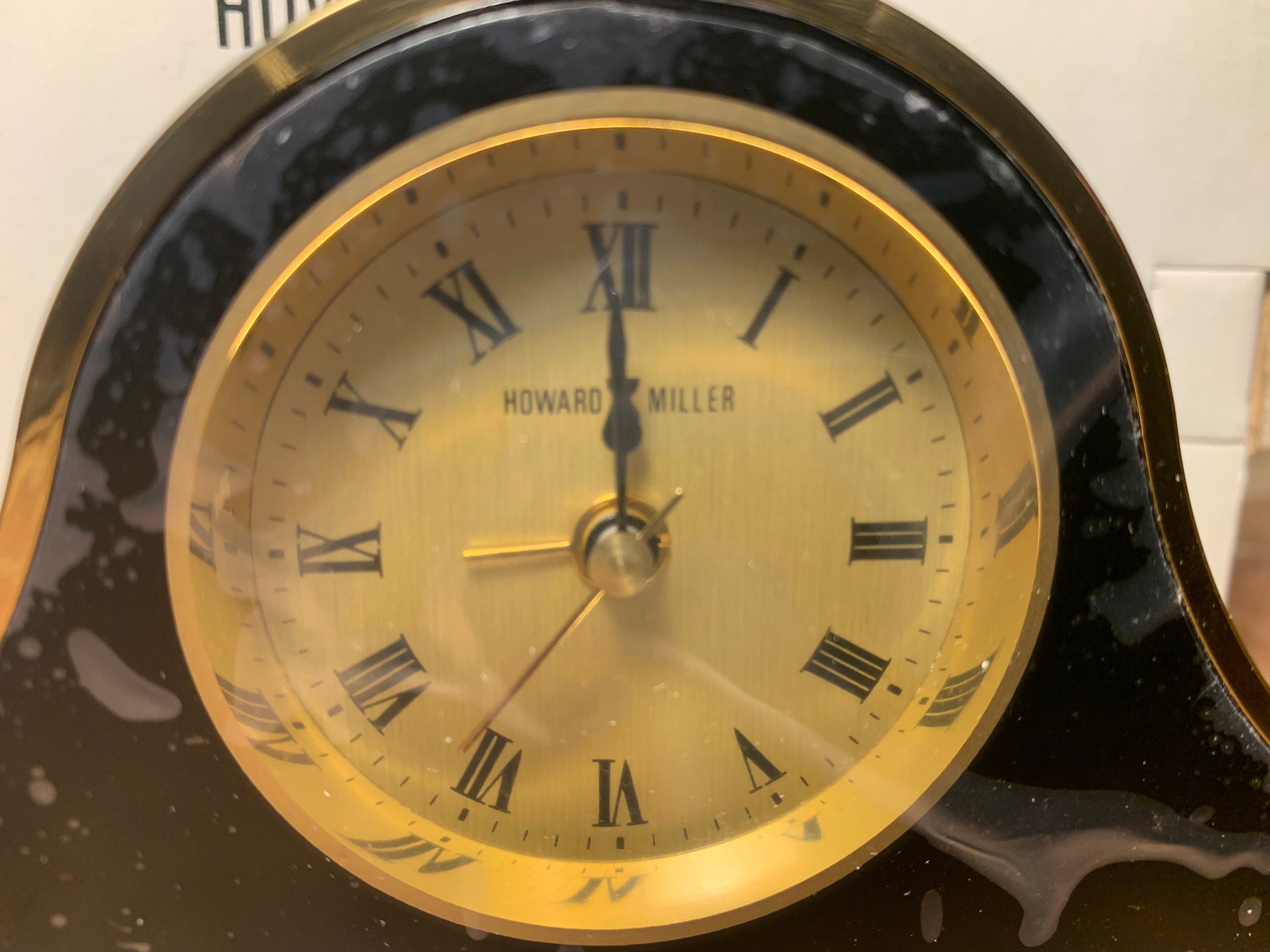 Vintage Howard Miller Black and Gold Mantle Tabletop Analog Alarm