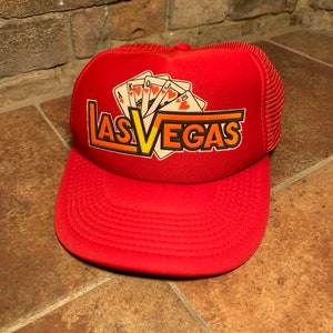 Vintage 1980s Las Vegas Gambling Poker Card Red Snapback Trucker Hat by Western Supply Co.