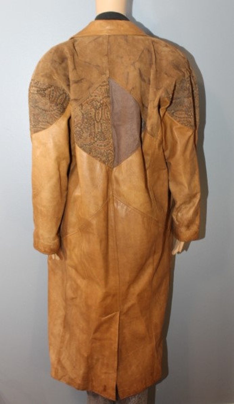 Vintage 1970s-1980s Winlit Brown Paisley Genuine Leather Trench Coat Adult Small image 4