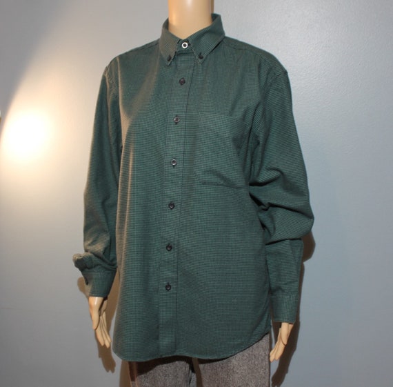 Vintage 1980s-1990s L.L. Bean Green Check Flannel… - image 2