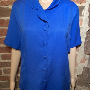 Vintage 1980er-1990er Jahre Damen Große Sag Harbour Blau Kurzarm Bluse