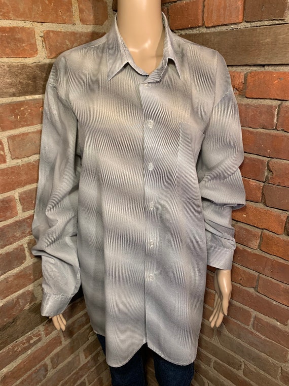 Vintage 1970s-1980s Gray Striped Long Sleeve Oxfo… - image 8