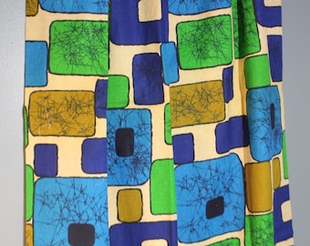 Vintage 1960s-1970s Set of Two Green and Blue Abstract Canvas Curtain Panels 83&quot; x 40&quot;