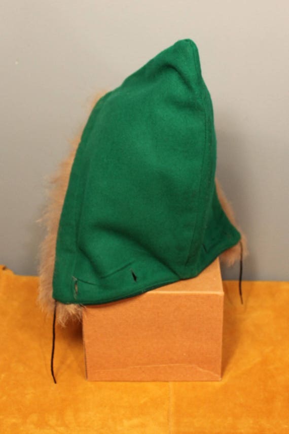 Vintage 1960s Green Wool Fur Lined Winter Hood - image 5