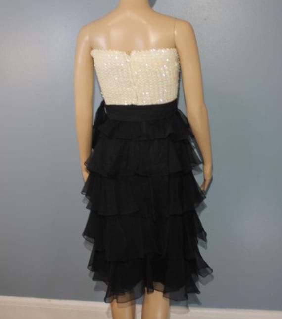 Vintage 1940s-1950s Handmade Black and White Sequin Cocktail Dress Women's Xs Petite