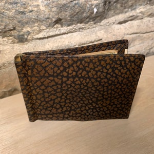 Vintage 1980s-1990s Bond Street Ltd. Cartera plegable delgada de cuero italiano marrón nueva con etiquetas