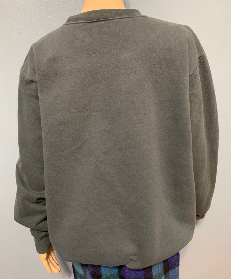 Vintage 1980-1990-talets United We Stand broderad amerikansk flagga blekt svart pullover rund halströja bild 4