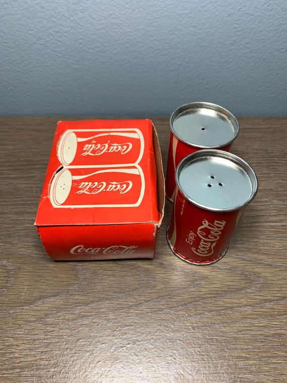 Vintage 1970s Coca-cola Tin Can Salt and Pepper Shakers Style No